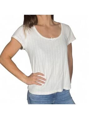 Old Navy Cotton White Ribbed Top with Bow Detail
